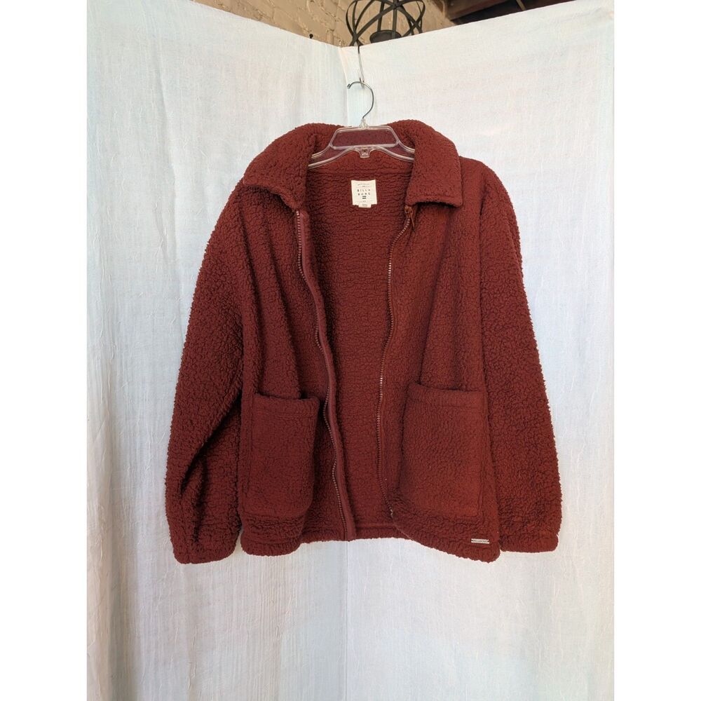 Billabong Rust Red-Brown Fuzzy Teddy Sherpa Zip Up Jacket